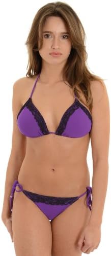 Plunge Junior's 2 Piece Purple Bikini Set Black Trim Sassy String Swimsuit