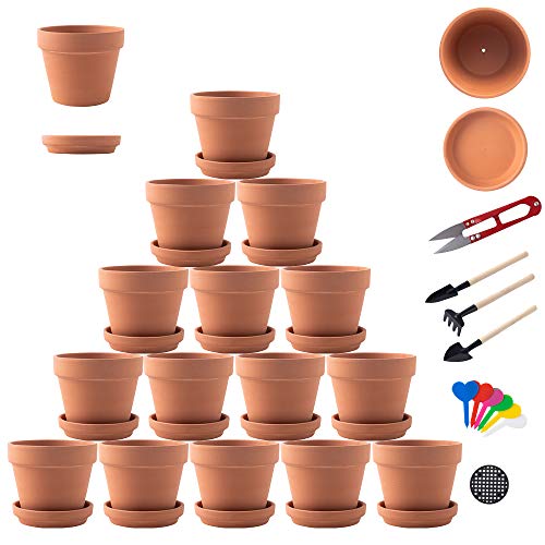 Terra Cotta Pots with Saucer- 17-Pack Clay Flower Pots with Saucers, Mini Flower Pot Planters for Indoor, Outdoor Plant, Succulent Display, Great for Plants,Crafts,Wedding Favor(3.1 inches)