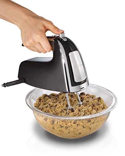 Hamilton Beach 6-Speed Electric Hand Mixer with Snap-On Case, Twisted Wire Beaters, Milkshake Rod, Dough Hooks, Whisk, Black (62620)