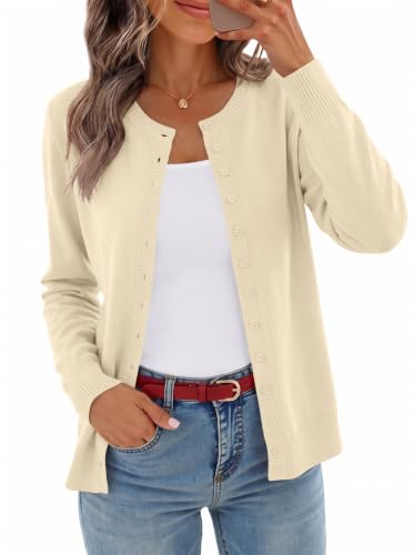 AGSEEM Cardigan Sweaters for Women 2026 Long Sleeve Crewneck Knit Button Up Trendy Lightweight Bolero Shrug, Apricot, X-Large at Amazon
