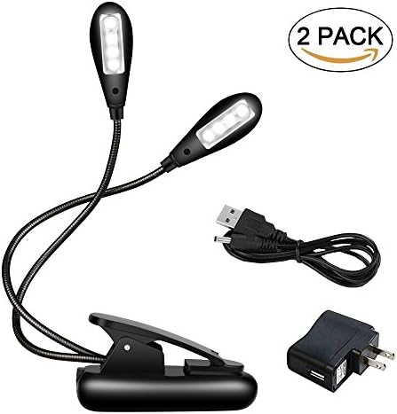 Camkey Dual Head Rechargeable 8 LED Book Light, Clip-on Reading Light with 2 flexible arms and Soft Padded Clamp for book, Kindle, 2 Pack