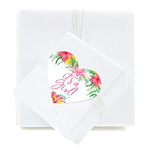 Andaz Press Tropical Floral Garden Party Baby Shower Collection, Heart Label Stickers, It's a Girl!, 75-Pack