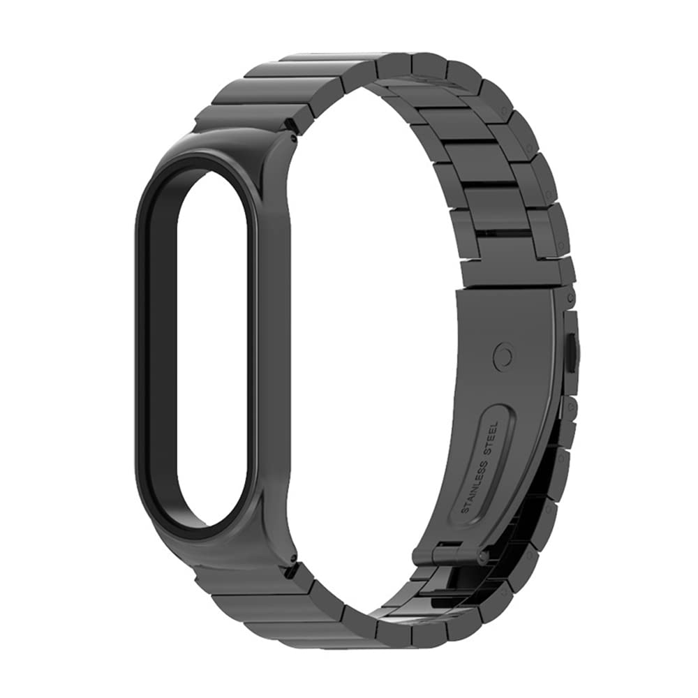 KOMI Compatible with Xiaomi Mi Band 6 5 4 3 Metal Strap Replacement Watch Straps for Women Men Wristband (2 beads-black)