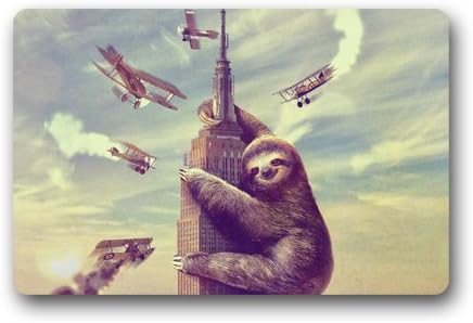 Romantic Simple COLORSFORU Slothzilla Sloth Climbing in New York Custom Doormat Floor Mat Indoor Outdoor Machine-washable (23.6"x15.7")