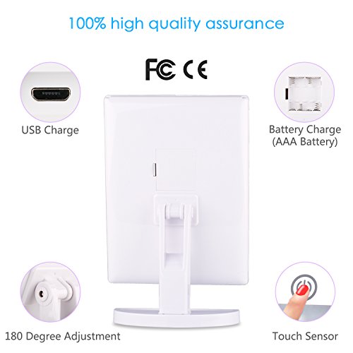 Makeup Vanity Mirror 36 Natural 4 LED Taped- Lights Newest Tri-fold Mirror with Touch Screen and USB Charging/AAA Batteries, 180°Rotation Adjustable Stand freely on countertop, 1X/2X/3X Magnification - Thumbnail 4