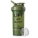 GOMOYO Motivational Quote on Blender Bottle Brand ProStak Shaker Cup, 22 Ounce Protein Shaker Bottle with BlenderBall Whisk and Two Twist n’ Lock Attachable Containers (Lift & Destroy - Moss)