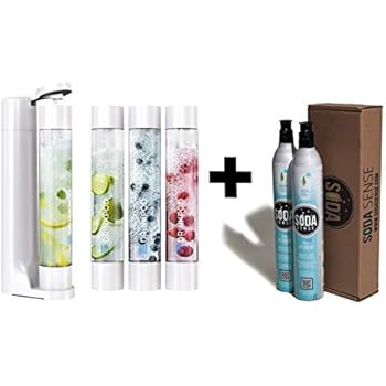 FIZZpod Soda Maker With TWO CO2 Cylinder- Fizzy Drink Machine with 3 PET Bottles, 3 Caps, 1 Carbonator Cap and Manual - Make Homemade Sparkle Water, Juice, Coffee, Tea and Cocktail Drinks with Fruit (White)