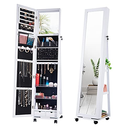 Full Length Mirror Jewelry Cabinet,SimpleWise Floor Free Standing