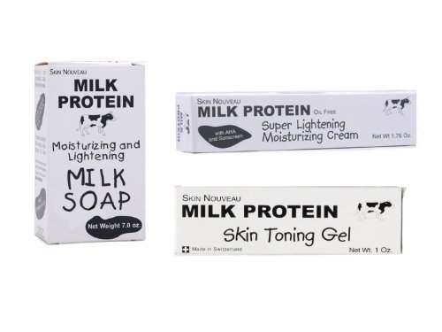 Milk Protein Face Lightening Set: Includes Brightening Soap + Gel and Cream