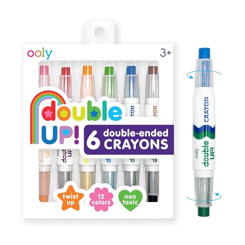 Ooly Double Up Double-Ended Crayons - Set of 6 Twist Up Crayons, 12 Colors, Non-Toxic and Water Soluble, Ages 3+