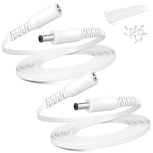 Basesailor 12V DC Extensión Cable 6M 2 Pack,5V 9V DC 2.1mm x 5.5mm 5521 Potencia Suministro Adaptador Plano Extensor Cordón,Mujer a Hombre Alambre para CCTV Security Camera,IP Network Camera,DVRs