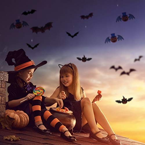 Halloween 3D Bats Stickers, Spooky Halloween Stickers, Trick or Treat Themed Pumpkin Ghost Bat Stickers for Halloween DIY Home Window Decoration - 24 PCS