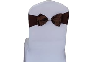 FENGMINGRUI Pack of 50 Spandex Stretch Chair Sashes Double Bow Chair Bands for Romantic Wedding Birthday Party Hotel Event Banquets Chair Cover Decoration (Coffee 50 PCS)