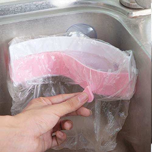 Trash Bag Holder Rack,Hanging Kitchen Cabinet Cupboard Door Back Stand Trash Rack Style Storage Garbage Bags (Pink)