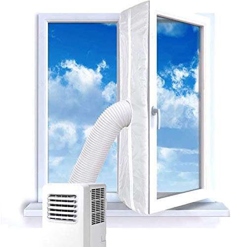 OBdeco Door Seal Window Seal for Mobile Air Conditioning Appliances, Tumble Dryer, Exhaust Dry, Hot Air Stop with Zip and Velcro Strap for Attaching to Balcony Doors 3 m White, 300cm