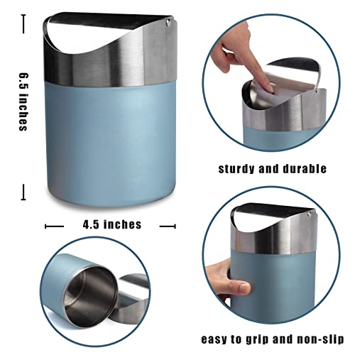 LOVEINUSA Countertop Trash Can with Swing Lid, 1.5L Mini Table Trash Can Brushed Stainless Steel Garbage Bin Light Blue for Office Bar Kitchen Bathroom