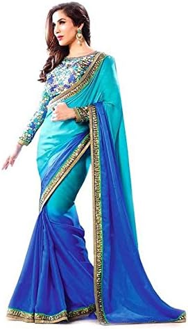 Lavri Women's Georgette Saree With Un-Stitched Blouse + Eye Care Cool Mask Free Size Sky Blue