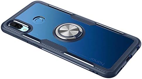 Honor Play Case, EVERGREENBUYING Ultra-Slim Shockproof Soft TPU Transparent Back 360 Degree Rotating Ring Grip Holder Non-Slip Phone Case for Huawei Honor Play 6.3" - Navy + Silver