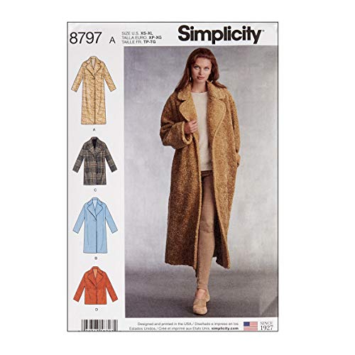 Simply Creative Group Simplicity 8797 Misses Loose Fitting Lined Coat A (Sizes XS-S-M-L-XL)
