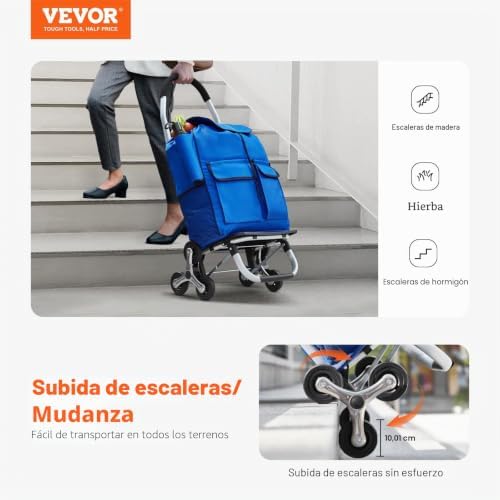 Carro de Compra Plegable 36 L Carro para Subir Escaleras con 6 Ruedas 445x375x990 mm Bolsa de Almacenamiento de Tela Oxford para Compras, Oficina, Mudanzas, Transporte, Exteriores, Lavandería