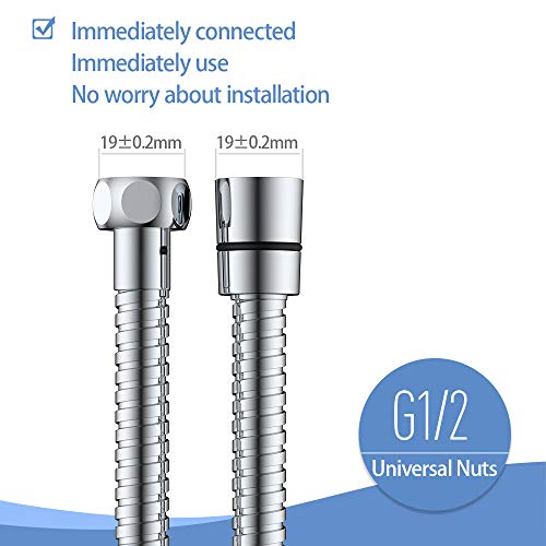BARROCK Shower Hose 79-Inch Extra-Long Flexible Stainless Steel 304 for Handheld Showerhead and Hand Held Sprayer Head Wand Extension Replacement with Brass Swivel Connectors Anti-twist Chrome - Thumbnail 4