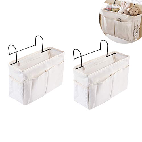 LANCHONG 2 Pack Bed Organizer Hanging with Metal Hooks, Bunk Bed