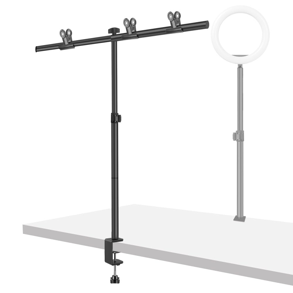 Small Backdrop Stand 3x3.3ft, Adjustable Photo Backdrop Stand Kit with 3 Clamps, Portable Background Stand Support for Parties Photoshoot, Table T-Shape Backdrop Banner Holder for Photography Paper