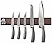 Magnetic Knife Strip In Dark Walnut (16 Inch) with Stainless Steel Bottle Opener and Cap Catcher | For Chef Knives and Kitchen Tools, Easy Installation | Modern Design