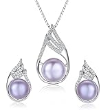 Stunning Flawless Pearl Stud Earrings & Silver Chain Pendant Set| Impeccable Quality Natural, Flawless Freshwater Pearl & 925 Sterling Silver| The Most Unique Fashion Jewelry Set (3 | Purple Pearls)