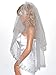 Gogh 2T 2 Tier Silver Lined Beaded Edge Fingertip Length Bridal Wedding Veil 09 (Light Ivory)