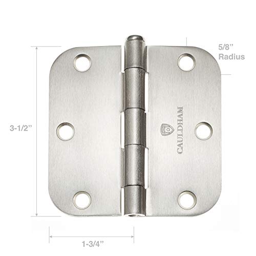 Cauldham (12 Pack) Heavy-Duty 3-1/2" Interior Door Hinges with 5/8" Radius Corners - Satin Nickel