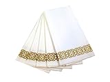 Guest Linen Decorative Hand Napkins (200 Pack, Lace) – Gold and White Fancy Bulk Cloth Like Paper Disposable Bathroom, Dinner, Wedding & Cocktail Party Towels