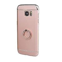 Matop Compatible for Samsung Galaxy S6 Edge Case, Ultra Slim Hard Shockproof Electroplate Frame Bumper 3 in 1 with Metal Ring Holder Kickstand Full Protective Cover for Galaxy S6 Edge (Rose Gold 1)