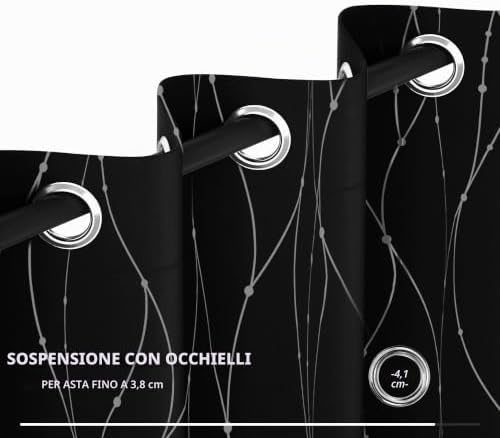 Set di 2 tende per occhielli, per Halloween, 140 x 245 cm, per camera da letto, oscuranti, isolanti termici, anti freddi, con occhielli, stampate, linee e punti, colore: argento