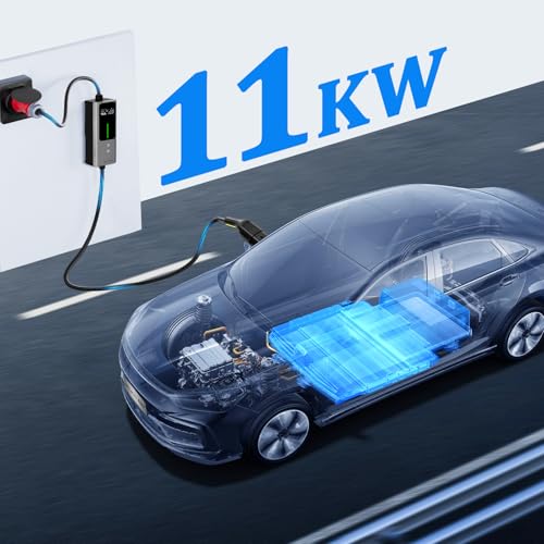Mobile Wallbox 11 kW [3-Phase | 5 m | 6-16 A] Mobile Charging Station EV Charging Cable CEE 16A to Type 2 and EV Charger with Adjustable Current and Setting Start Time for All EV PHEV IEC 62196-2 VDLPOWEREU