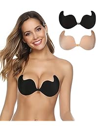 Hawiton - Sujetador sin espalda, sin tirantes, autoadhesivo, invisible, con cordón