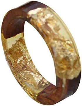 ink2055 Fashion Women Ladies Rings Handmade Wood Resin Foil Flower Plants Finger Ring Jewelry Decor