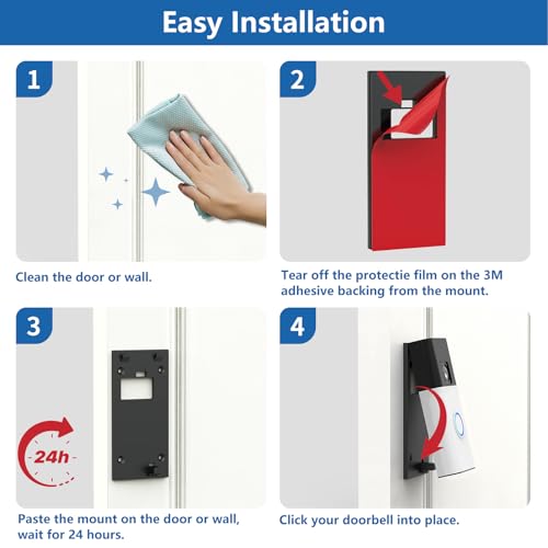 2024 Doorbell Mount No Drill for New Battery Video Doorbell (2024 Release), Adhesive Doorbell Door Mount with Sticky Pad, Doorbell Bracket Backplate Accessories for Houses Apartments Office
