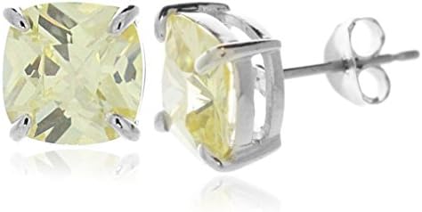 Sterling Silver 4.00 TCW Canary Yellow Cubic Zirconia Cushion Cut Prong Set Stud Earrings (8mm each)
