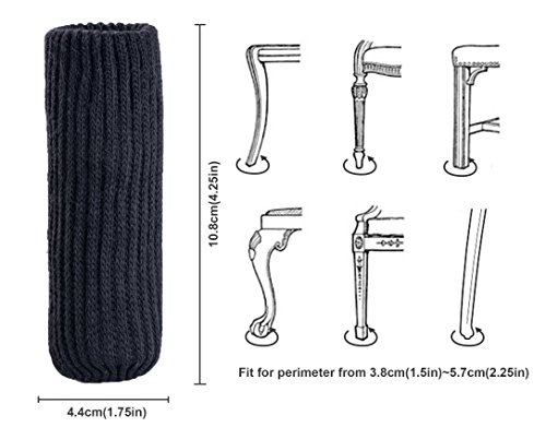 Meta-U- Knitting Wool Furniture Socks - Chair Leg Cover-Floor Protector-Reduce Noise and Scratches- Wearable and Washable- For Table|Chair|Dresser|Closet- 24 Pcs (black) - Thumbnail 5