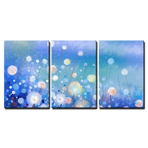 Abstract Oil Painting White Flowers Field in Soft Color Home Art x3 Panels