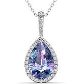 VEMAZA Color Change Alexandrite Necklace 925 Sterling Silver Hypoallergenic Halo Oval Cut Heart Shape Round Cut Solitaire June Birthstone Simulated Created Alexandrite Necklace For Women
