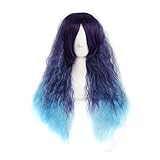 MapofBeauty Harajuku Style Beautiful Mixed Colors Long Wave Cosplay Wig (Dark Purple/ Azure Blue)