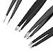 EKKONG Tweezers Set,4 Pieces Precision Eyebrow Stainless Steel Tweezers Kit,Hair Removal Tweezer,Removal of Eyebrow and Facial Hair(Black)