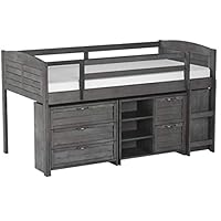 Custom Kids Furniture Grey Twin Loft Beds with Dresser and Bookshelf - Free Storage Pockets