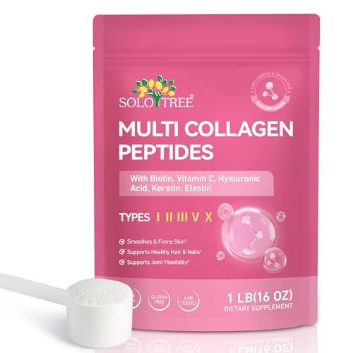 Multi Collagen Peptides Powder, 1 lb Unflavored Hydrolyzed Collagen Types I, II, III, V, X，16 oz (41 Servings)-Hyaluronic Acid Power,Grass Fed Collagen Supplements for Women and Men, Non GMO