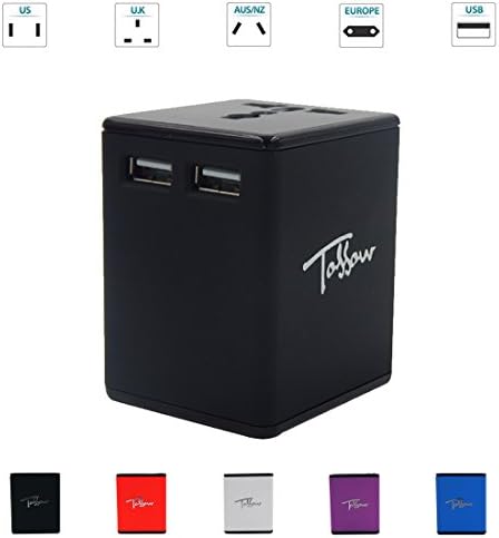 TOSSOW Universal Travel Adapter,All-In-One Worldwide Travel Adapter with Dual USB Ports 2.4A Global Power Converters for Smartphone,Tablets International AC Power Plug for US EU UK AU,Black