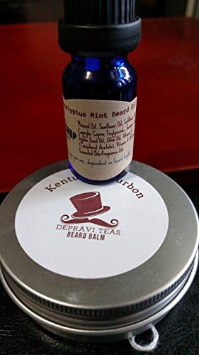Kentucky Bourbon Beard Balm and Eucalyptus Mint Beard Grooming Oil Set for Men