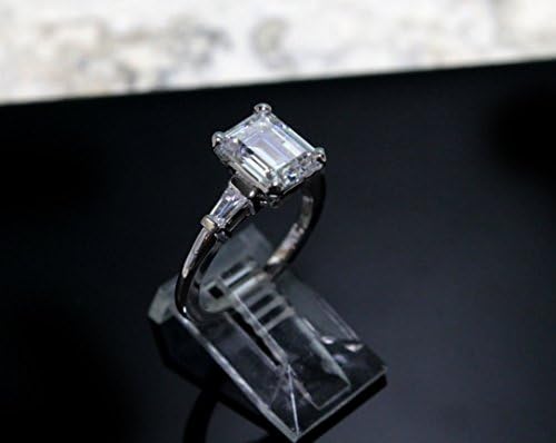 14k White Gold Engagement Ring with Emerald Cut CZ and Side Stones Approx. 3 CTTW