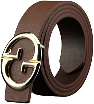 ALAKA Double G Letter Metal Buckle Mens Belt (Coffee)